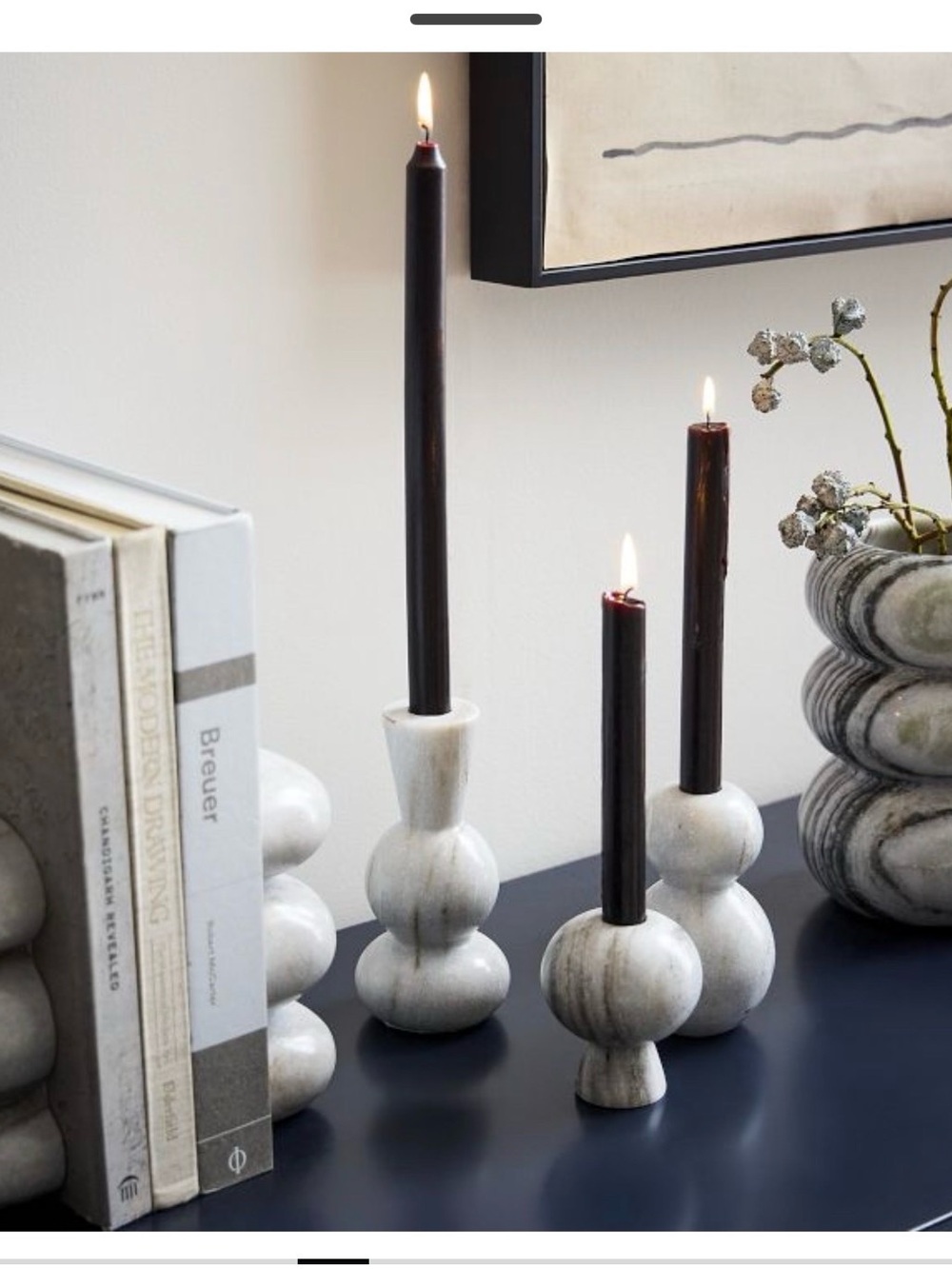 West Elm Kali Marble Taper Candleholders 2 Holders New with Tags